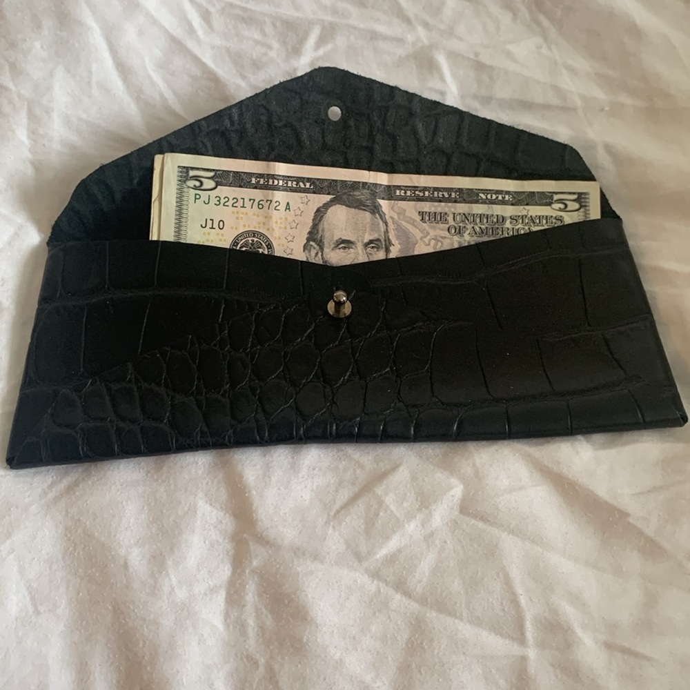 Embossed croc leather envelope wallet